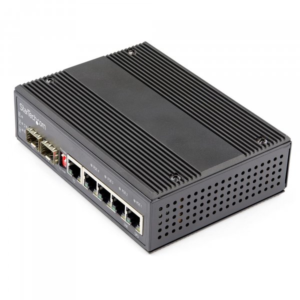 StarTech.com Industrial 5 Port Gigabit Ethernet Switch - 4 PoE RJ45 +2 SFP Slots 30W PoE+ 12-48VDC 10/100/1000 Rugged Power Over Ethernet LAN Switch -40C to 75C - DIN Mountable