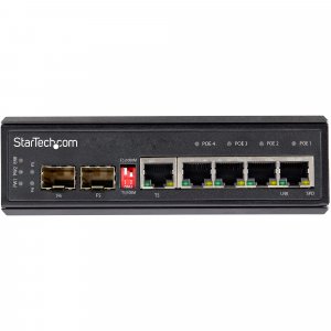 StarTech.com Industrial 5 Port Gigabit Ethernet Switch - 4 PoE RJ45 +2 SFP Slots 30W PoE+ 12-48VDC 10/100/1000 Rugged Power Over Ethernet LAN Switch -40C to 75C - DIN Mountable