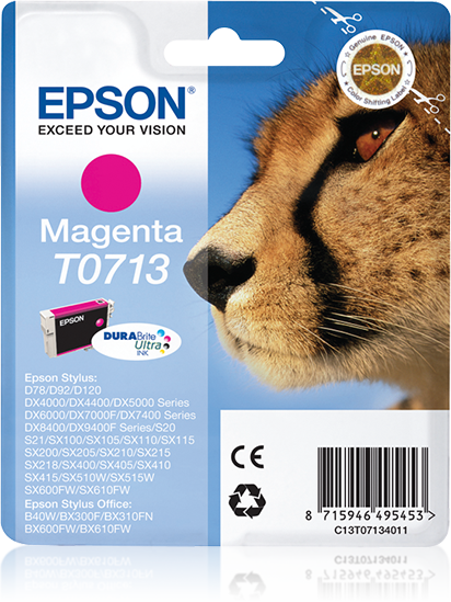 Epson Cheetah Singlepack Magenta T0713 DURABrite Ultra Ink