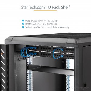 StarTech.com 1U Fixed Server Rack Mount Shelf - 10in Deep Steel Universal Cantilever Tray for 19" AV/ Network Equipment Rack - Heavy Duty Steel - Weight Capacity 44lbs/20kg, Black