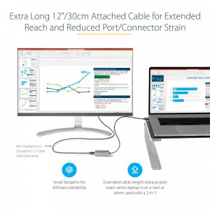 StarTech.com USB C to Mini DisplayPort Adapter - 4K 60Hz USB-C to mDP Adapter Dongle - USB Type-C to Mini DP Monitor - Video Converter - Works w/Thunderbolt 3-12" Long Attached Cable - Upgraded Version of CDP2MDP
