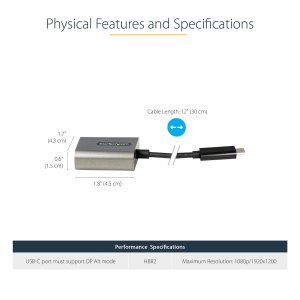 StarTech.com USB C to VGA Adapter - 1080p USB Type-C to VGA Adapter Dongle - USB-C (DP Alt Mode) to VGA Monitor/Display Video Converter - Thunderbolt 3 Compatible - 12" Long Attached Cable - Upgraded Version of CDP2VGA