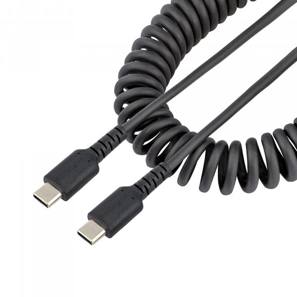 StarTech.com 3ft (1m) USB-C Fast Charging Cable, Rugged, Coiled, Charge & Sync, 3A, USB 2.0, TPE Jacket and Aramid Fiber - USB C Charging Cord