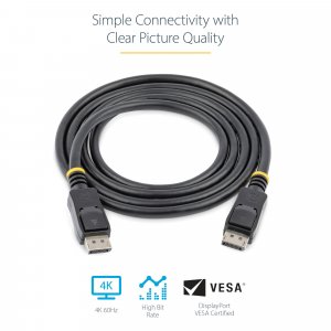StarTech.com 6ft (2m) DisplayPort 1.2 Cable - 4K x 2K Ultra HD VESA Certified DisplayPort Cable - DP to DP Cable for Monitor - DP Video/Display Cord - Latching DP Connectors
