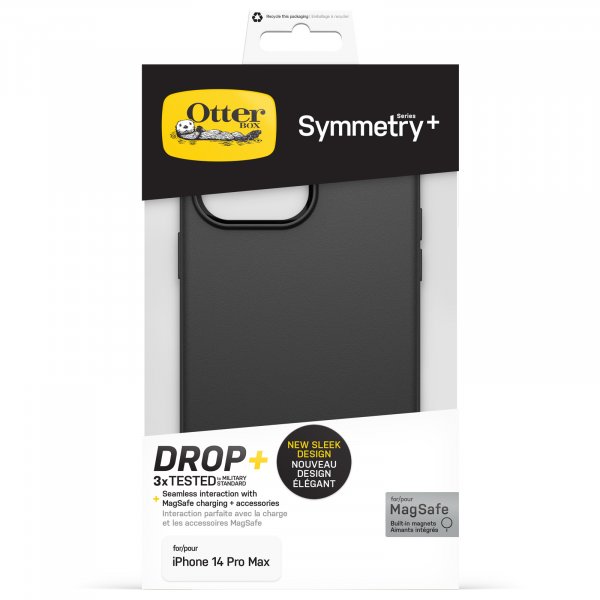 OtterBox Symmetry+ Case for iPhone 14 Pro Max with MagSafe, Shockproof, Drop proof, Protective Thin Case, 3x Tested to Military Standard, Antimicrobial Protection, Black