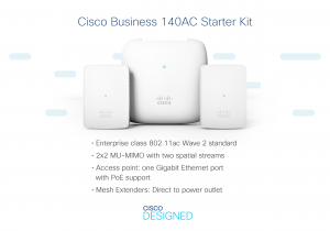 Cisco Business 140AC Starter Kit | Mesh Wi-Fi System | 1 Access Point + 2 Mesh Extenders + 1 PoE Injector | Coverage up to 3000 square feet | Limited Lifetime Protection (CBW140MXS-E-UK)