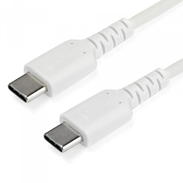 StarTech.com 3ft (1m) USB-C Fast Charging Cable, Rugged, Charge & Sync, 60W (3A) PD, USB 2.0, White TPE Jacket and Aramid Fiber - USB C Charging Cord