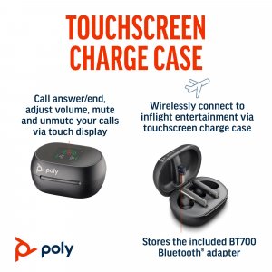 HP Poly Voyager Free 60+ UC Carbon Black Earbuds +BT700 USB-A Adapter +Touchscreen Charge Case