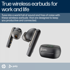 HP Poly Voyager Free 60+ UC Carbon Black Earbuds +BT700 USB-A Adapter +Touchscreen Charge Case