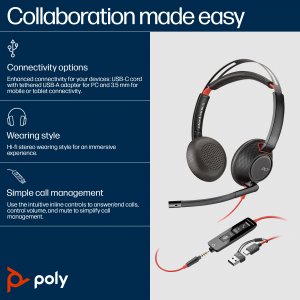 HP Poly Poly Blackwire C5220 USB-C Headset +Inline Cable (Bulk)