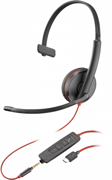 HP Poly Blackwire C3215 Monaural Headset +Carry Case (Bulk)