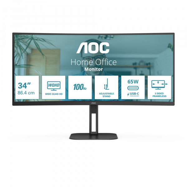 AOC V5 CU34V5C/BK computer monitor 86.4 cm (34") 3440 x 1440 pixels Wide Quad HD LED Black