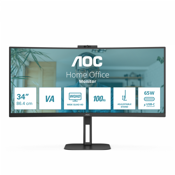 AOC V5 CU34V5CW computer monitor 86.4 cm (34") 3440 x 1440 pixels Wide Quad HD LED Black