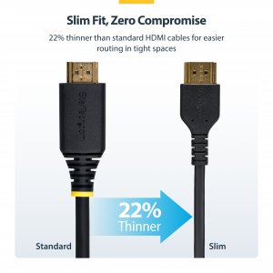 StarTech.com 3ft (1m) Slim HDMI Cable, Flexible Premium Certified HDMI 2.0 Cord with Ethernet, UHD 4K 60Hz HDR10, Durable Aramid Fiber Design with TPE Jacket
