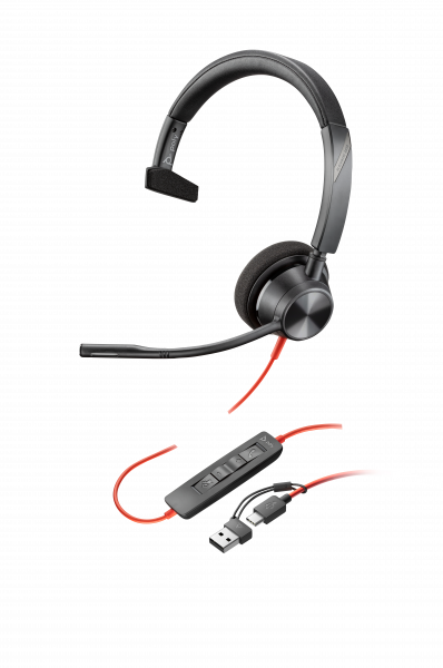 HP Poly Blackwire 3310 Monaural USB-C Headset +USB-C/A Adapter