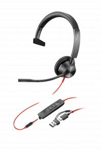 HP Poly Blackwire 3315 Monaural USB-C Headset +3.5mm Plug +USB-C/A Adapter