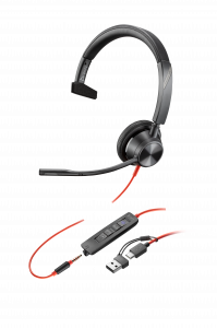 HP Poly Blackwire 3315 Monaural Microsoft Teams Certified USB-C Headset +3.5mm Plug +USB-C/A Adapter