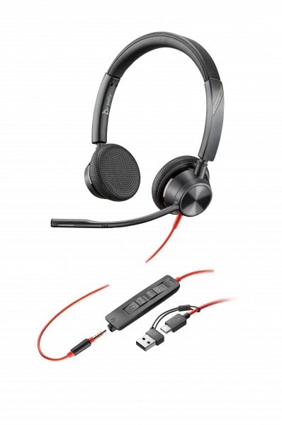 HP Poly Blackwire 3325 Stereo USB-C Headset +3.5mm Plug +USB-C/A Adapter