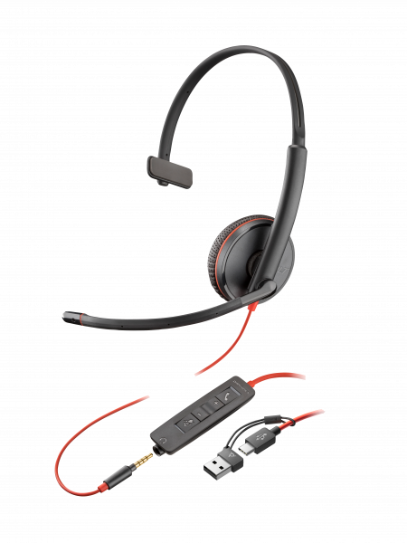 HP Poly Blackwire 3215 Monaural USB-C Headset +3.5mm Plug +USB-C/A Adapter (Bulk)
