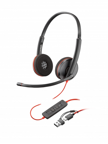 HP Poly Blackwire 3220 Stereo USB-C Headset +USB-C/A Adapter