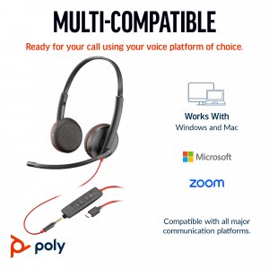 HP Poly Blackwire 3225 Stereo USB-C Headset +3.5mm Plug +USB-C/A Adapter