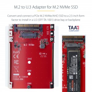 StarTech.com M.2 to U.3 Adapter for M.2 NVMe SSDs, PCIe M.2 Drive to 2.5inch U.3 (SFF-TA-1001) Host Adapter/Converter, TAA Compliant - 2.5" Drive Form Factor