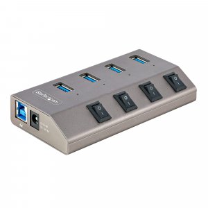 StarTech.com 4 Port Self-Powered USB C Hub with Individual On/Off Switches, USB 3.0 (5Gbps) Expansion Hub with Power Supply, Desktop Laptop USB-C to USB-A Splitter
