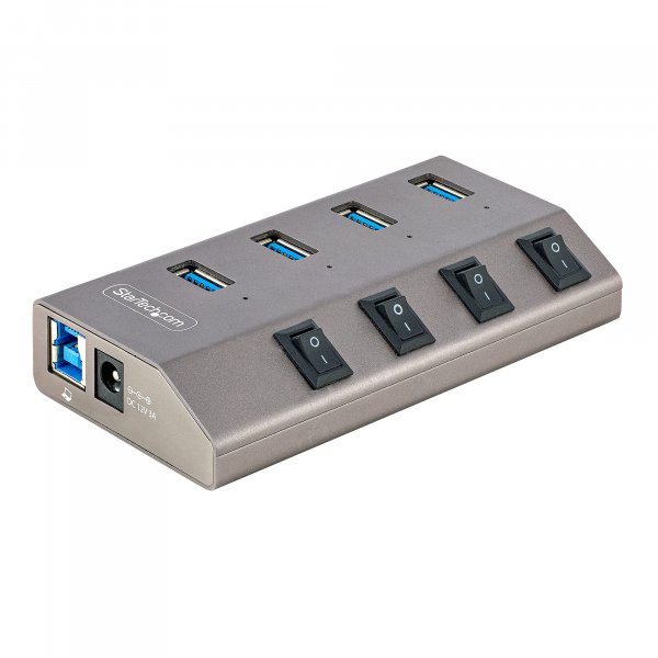 StarTech.com 4 Port Self-Powered USB C Hub with Individual On/Off Switches, USB 3.0 (5Gbps) Expansion Hub with Power Supply, Desktop Laptop USB-C to USB-A Splitter
