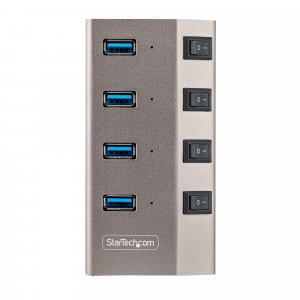 StarTech.com 4 Port Self-Powered USB C Hub with Individual On/Off Switches, USB 3.0 (5Gbps) Expansion Hub with Power Supply, Desktop Laptop USB-C to USB-A Splitter