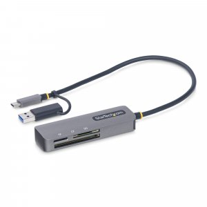StarTech.com USB 3.0 Multi-Media Memory Card Reader, SD/microSD/CompactFlash Card Reader, Portable USB 5Gbps Card Adapter, External USB-C Card Reader with Attached USB-A Adapter - Works with Any Operating System