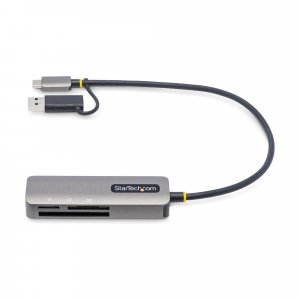 StarTech.com USB 3.0 Multi-Media Memory Card Reader, SD/microSD/CompactFlash Card Reader, Portable USB 5Gbps Card Adapter, External USB-C Card Reader with Attached USB-A Adapter - Works with Any Operating System