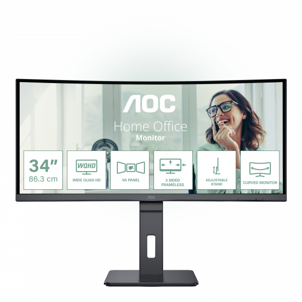 AOC CU34P3CV computer monitor 86.4 cm (34") 3440 x 1440 pixels UltraWide Quad HD LED Black