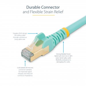 StarTech.com 5m CAT6a Ethernet Cable - 10 Gigabit Shielded Snagless RJ45 100W PoE Patch Cord - 10GbE STP Network Cable w/Strain Relief - Aqua Fluke Tested/Wiring is UL Certified/TIA