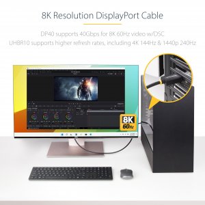 StarTech.com 2m DisplayPort 2.1 Cable, VESA Certified DP40 DisplayPort Cable w/UHBR10/HDR/HDCP 2.2, 8K 60Hz/4K 144Hz w/DSC 1.2a, 40Gbps, DP 2.1 Cable, UHD Monitor Cord, M/M