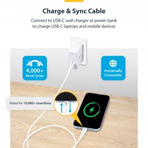 StarTech.com 3m (9.8ft) White USB-C Charging Cable, USB C Cable, USB 2.0 Type-C Laptop Charger Cord, 60W 3A Power Delivery, TPE Jacket, USB-C Data Transfer Cable, M/M
