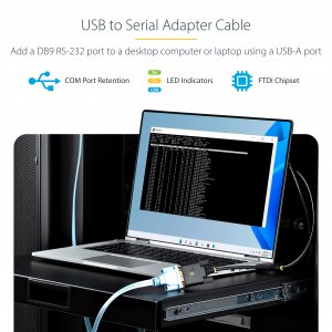 StarTech.com 6.6ft (2m) USB to Serial Adapter Cable, COM Retention, Interchangeable Screws/Nuts, USB-A to DB9 RS232, FTDI IC, ESD Protection, Windows/macOS/Linux