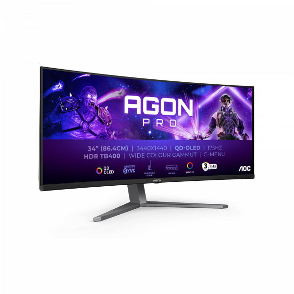 AOC AGON PRO AG346UCD computer monitor 86.4 cm (34") 3440 x 1440 pixels Wide Quad HD QD-OLED Black, Grey