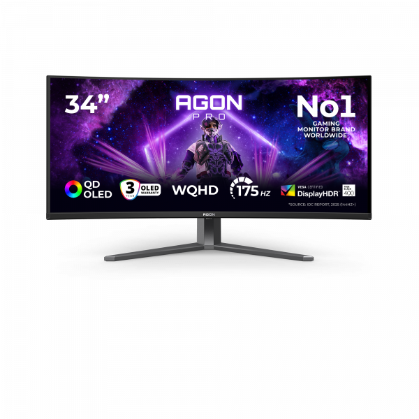 AOC AGON PRO AG346UCD computer monitor 86.4 cm (34") 3440 x 1440 pixels Wide Quad HD QD-OLED Black, Grey