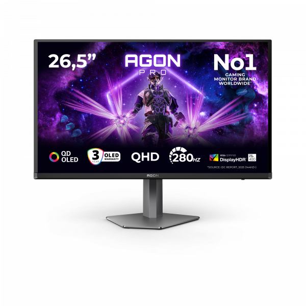 AOC AGON PRO AG276QZD2 computer monitor 67.3 cm (26.5") 2560 x 1440 pixels Quad HD QD-OLED Black, Grey