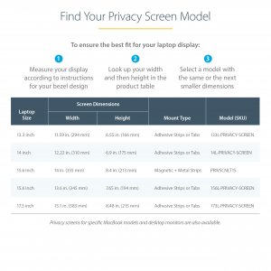 StarTech.com Laptop Privacy Screen for 15.6" Notebook - Magnetic Removable Laptop Display Security Filter - Blue Light Reducing Screen Protector - 16:9 - Matte/Glossy - +/-30 Degree - TAA