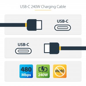 StarTech.com 3m USB-C Charging Cable, USB-IF Certified USB C Cable, 240W PD EPR, USB 2.0 Type-C Laptop Charger Cord, USB-C Data Transfer Cable, TPE Jacket, M/M