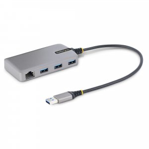 StarTech.com 3-Port USB Hub with Ethernet - 3x USB-A Ports - Gigabit Ethernet (RJ-45) - USB 3.0 5Gbps - Bus-Powered - 1ft/30cm Long Cable - Portable Laptop USB Hub Adapter w/ GbE