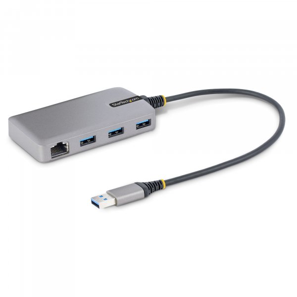 StarTech.com 3-Port USB Hub with Ethernet - 3x USB-A Ports - Gigabit Ethernet (RJ-45) - USB 3.0 5Gbps - Bus-Powered - 1ft/30cm Long Cable - Portable Laptop USB Hub Adapter w/ GbE