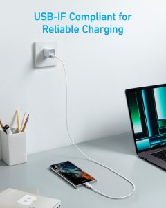 Anker Braided USB-C to USB-C Charging Cable 0.9 m, White