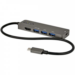 StarTech.com USB C Multiport Adapter - USB-C to HDMI 2.0b 4K 60Hz (HDR10), 100W Power Delivery Pass-Through, 4-Port USB 3.0 Hub - USB Type-C Mini Dock - 12″ (30cm) Long Attached Cable