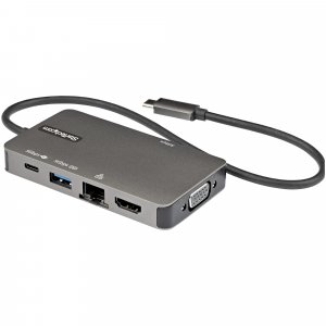 StarTech.com USB-C Multiport Adapter - USB-C to 4K 30Hz HDMI or 1080p VGA - USB Type-C Mini Dock w/ 100W Power Delivery Passthrough, 3-Port USB Hub 5Gbps, GbE - 12″ (30cm) Attached Cable