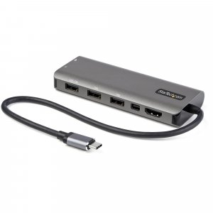 StarTech.com USB C Multiport Adapter - USB-C to HDMI or Mini DisplayPort 4K 60Hz, 100W Power Delivery Pass-Through, 4-Port 10Gbps USB Hub - USB Type-C Mini Dock - w/ 12″ Attached Cable