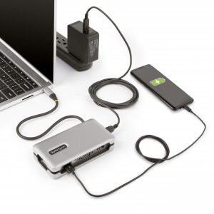 StarTech.com USB-C Multiport Adapter - HDMI/VGA - 4K 60Hz - 3-Port USB Hub - 100W Power Delivery Pass-Through - GbE - Travel Mini Docking Station w/ Charging - 1ft/30cm Wrap-Around Cable