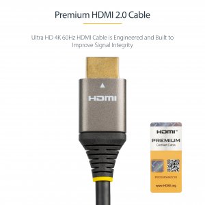 StarTech.com 16.4ft (5m) Premium Certified HDMI 2.0 Cable, High-Speed Ultra HD 4K 60Hz HDMI Cable w/ Ethernet, HDR10, ARC, TPE Jacket, UHD HDMI Video Cord, For UHD Monitors, TVs, Displays - M/M