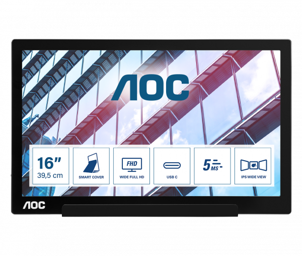 AOC I1601P portable TV/monitor Black, Silver 39.6 cm (15.6") LED 1920 x 1080 pixels
